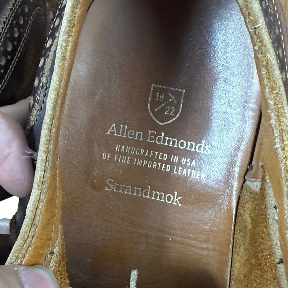 Allen Edmonds Strandmok Oxford Mens 9.5 D Brown Leather Brogue Cap Toe 4027